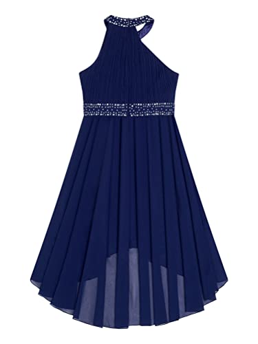 Kids Flower Girl High-Low Dress Sleeveless Halter Ruched Wedding Bridesmaid Dress Formal Party Gown4