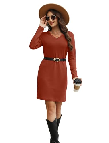 SAMPEEL Dresses for Women 2025 Casual Long Sleeve V Neck Tshirt Dress Side Split Fashion Fall Outfits3
