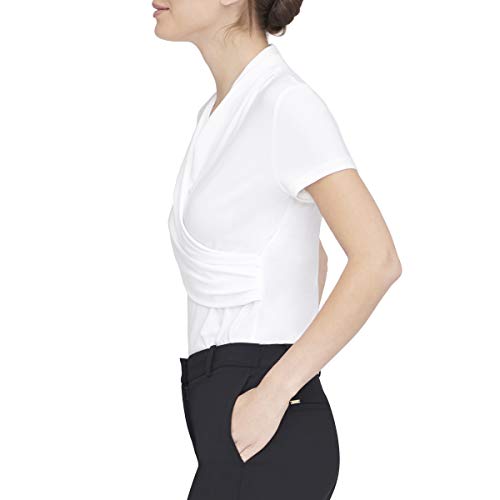 Dkny Women's Short Sleeve Side Ruche Top, White, Large #TOP1