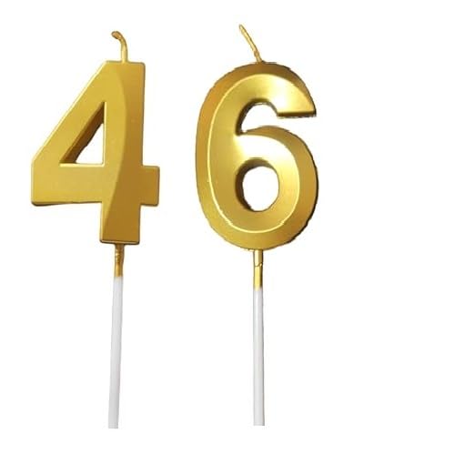 Image of ToyUniverse Number 46 Gold Candle | Forty Six Number Candle | Number 46 Metallic Gold Candle for Forty Sixth Birthday,Anniversary, Surprise Party Cake Decoration Candle (Pack of 2,Number 46)