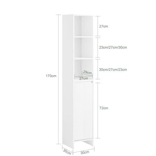 SoBuy Bathroom Cabinet Tall Slim Bathroom Storage Cabinet with Laundry Hamper, White Freestanding Bathroom Unit with Adjustable Shelves MDF 30x170x30 cm BZR158-W - Image 3