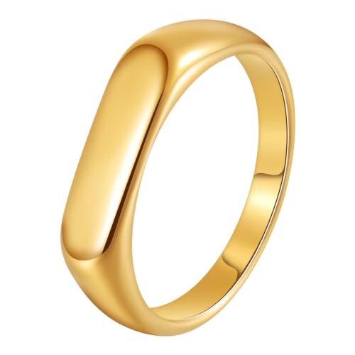 Mens Stainless Steel Plain Signet Ring Rectangular Pinky Ring 4mm Gold 9