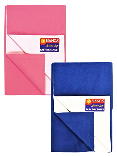 Image of BIANCA Soft Bamboo Baby Dry Sheet, Mattress Protector -2pc Medium (smartdry) | Waterproof & Breathable Anti Bacterial | Baby Dry Sheet & Mattress Protector. Smart Dry-Royal Blue /dk.Pink