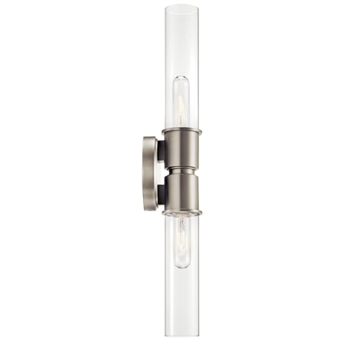 Image of Kichler Aviv 2-Light Wall Sconce, Modern Light with Clear Glass in Brushed Nickel, for Bedroom, Laundry Room, Kitchen or Hallway (24 inch x 5.5 inch), 52654NI