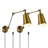 Bsmathom Industrial Swing Arm Wall sconces Set of 2, Farmhouse Brass Wall Sconce Lighting, Plug in M