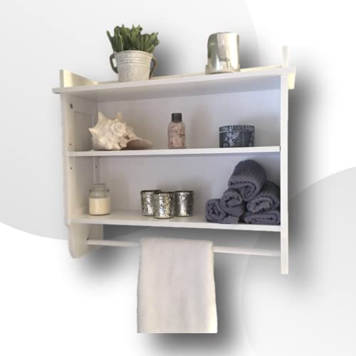 Homelity Wall Mounted Bathroom Storage Shelf with Towel Bar, Modern Wall-Mounted 23 Inch Wide Bath Rack, Over The Toilet Wall Shelf with Towel Holder and 3 Open Shelves,White
