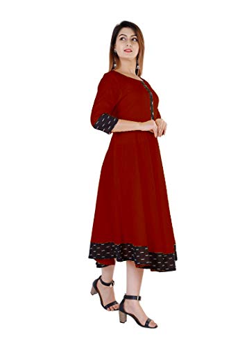 Image of Cotton Plain Black Parinted Lace Border Anarkali Dress Kurtis for Women - Not a Set with Dupatta or Pant