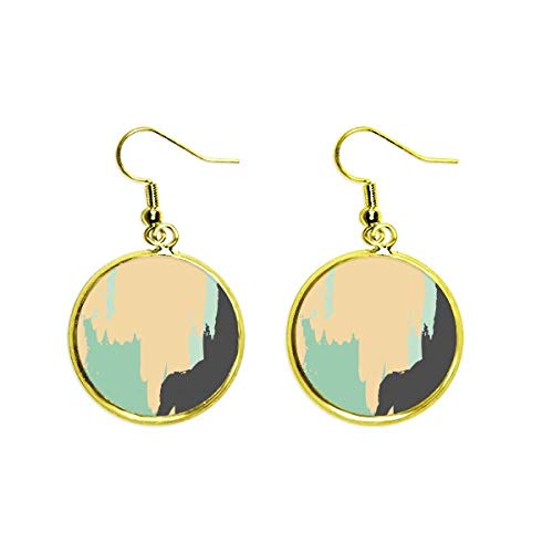 Pendientes dorados abstractos amarillos de mujer con diseño de plantas de arte