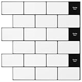 vidaXL Subway Fliesen 50pcs Weiß Schwarz 30 x 30 cm Polyurethan und PET, DIY Badezimmer Fliesen, Glänzende Küche, Stabile Subway Wandpaneele, Selbstklebend, Rechteckig