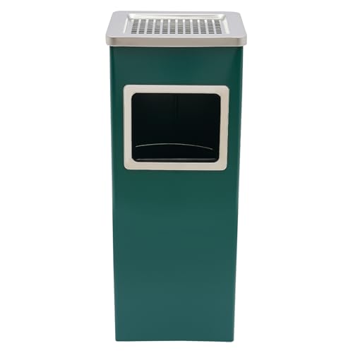 3 Gallon Outdoor Trash Can - Stainless Steel Square Waste Bin with Removable Inner Bucket & Ashtray - Industrial Green Garbage Container for Cabinets, Patios, and Gardens