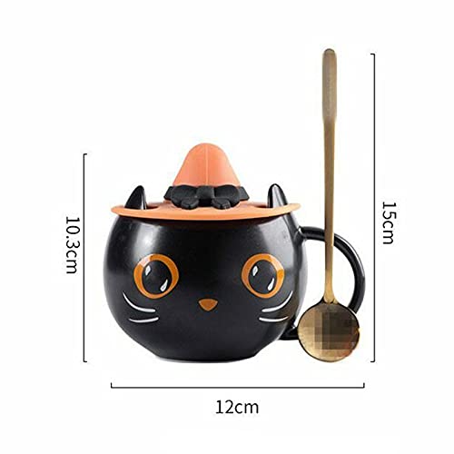 Xícara de chá, presentes de Halloween, xícara de gato preta com tampa de bruxa, caneca de café de ce