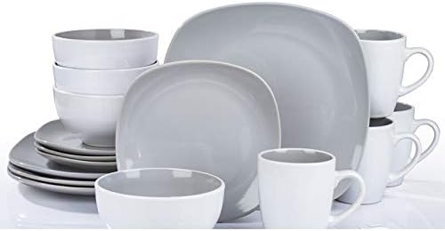 Waterside Fine China 16 Piece Nova Square Dinner Set Grey