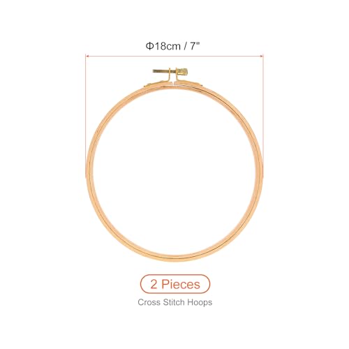 Image of PATIKIL 2 Pieces 7 Inch Embroidery Hoops Round Adjustable Beach Wood Circle Cross Stitch Hoop Ring Bulk for Embroidery Art Craft Handy Sewing Decoration