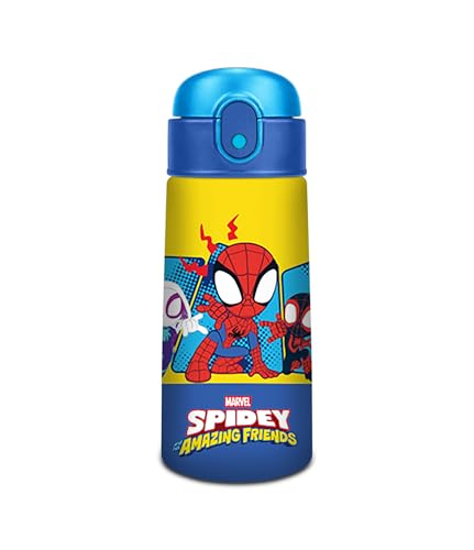 Seven Gourde thermique Spiderman, 460 ml, acier, paille, ouverture automatique, étanchéité à l'eau, maintien de la température : chaud 12h/froid 24h, école et maternelle
