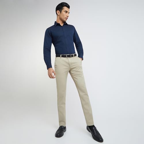 Image of Raymond Men's Pure Cotton Structure Pattern Contemporary Fit Flat Front Casual Trouser