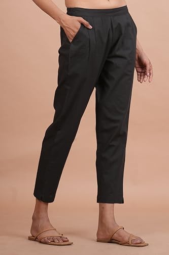 Image of Women's Cotton Ankle Fit Trouser Pants for Women & Girls | Women Regular Fit with Two Pocket Trouser for Office School Formal Casual Daily Use