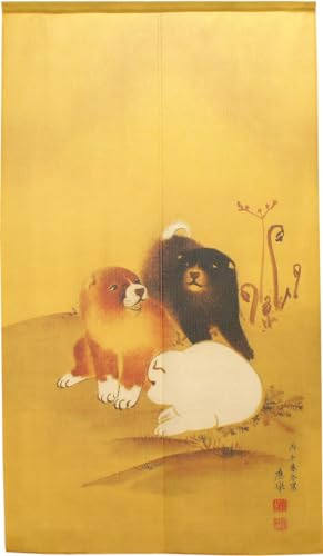 のれん工房 のれん 和風 円山応挙 犬 文字なし タペストリー ポスター 間仕切り 日本絵画 幅85cm×丈150cm 91122
