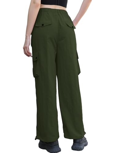 Image of Cromoncent Cargo Pants Girls & Women Parachute Pants Y2K Baggy Rave Clothes Waterproof with Pockets, 6 Years - 3XL