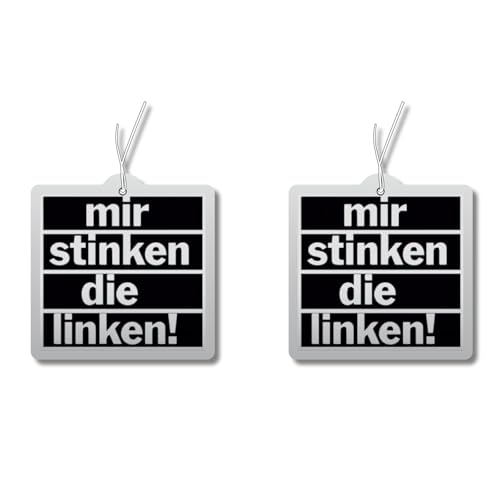 2x Duftbaum mit 'mir stinken die linken' Motiv, Wagen lustig Duftspender, Duftbaum Auto tuning, Lufterfrischer, Duftanhänger Auto Set, Autoduft, Scherzartikel