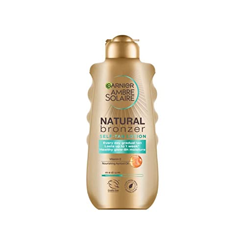 Garnier Ambre Solaire Natural Bronzer Self Tan Lotion, Natural & Streak Free Fake Tan, with Apricot Oil & Vitamin E, Gradual Tan that Lasts Up To 1 Week, Approved by Cruelty Free International, 200ml