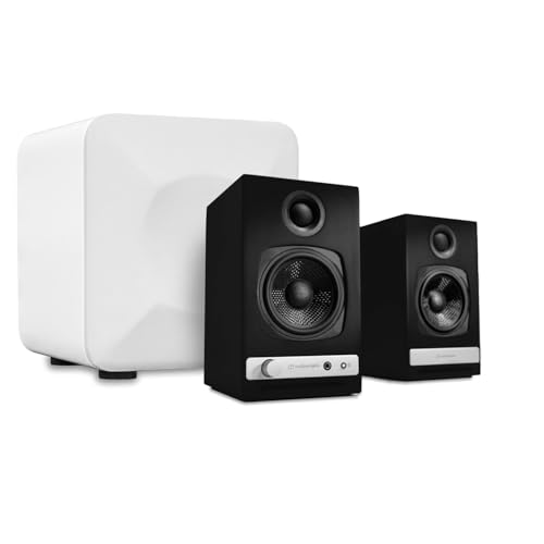 Audioengine A2 HD (HD3) Black 60 Watt Pc Speakers for Desktop and S6 White Subwoofer for Music Gaming Movies Studios Dorms Bedrooms Offices