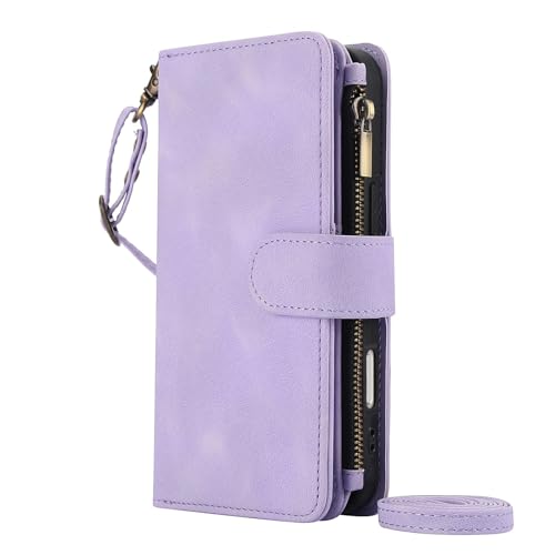 Étui en cuir violet pour iPhone 17 avec porte-cartes élégant