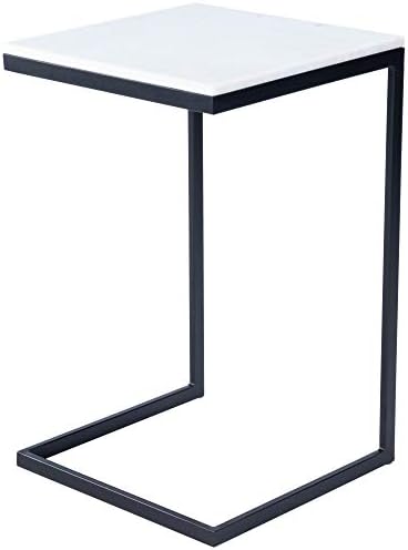 Butler Specialty Company Lawler C-Shape End Table with Industrial Metal Base and Marble Top