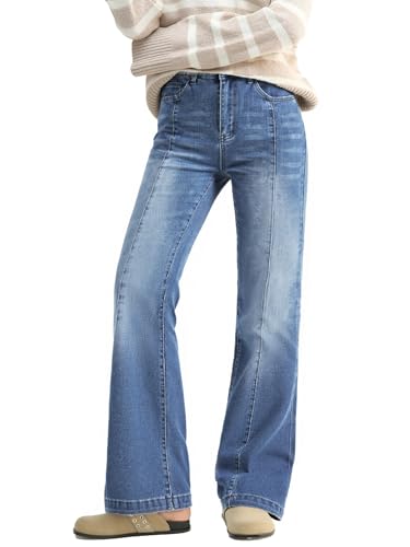 EMMIOL Women Stretchy Bootcut Flared Jeans Mid-High Waist Jeans Stretch Bell Bottom 90s Denim Pants
