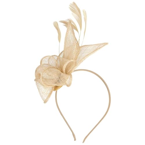 Fascinator para mulheres, requintado e elegante, chapéu fascinador de linho dourado usado por faixa