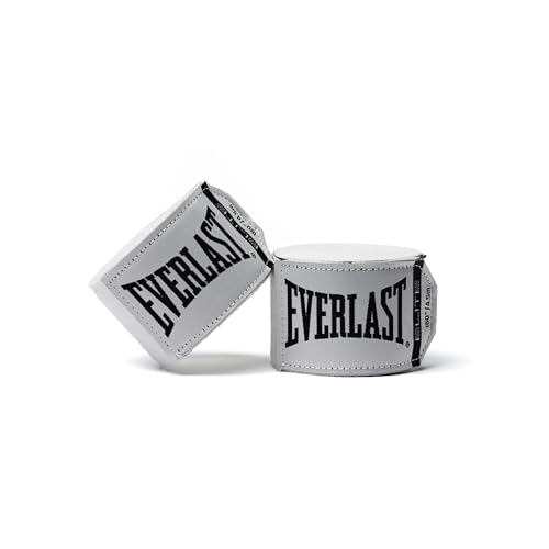 Everlast Elite Handbandagen (455 cm) weiße Boxbandagen für Boxhandschuhe Sparringshandschuhe MMA & Kickboxen breiter Daumenring Klettverschluss-System Original Everlast Ausrüstung