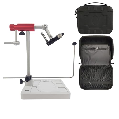 EUPHENG Riverruns Colorado Full Rotary Fly Tying Vise Rotation Resistance Adjustment Hook Sizes 26 to 4/0 (Matte red with a Hard Shell Vise Bag)
