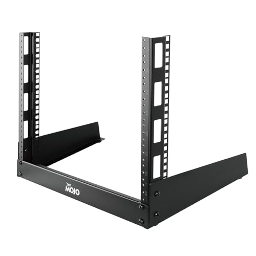 Tecmojo 2 Post 8U Desktop Sever Rack Small Open Frame Rack for 19 inch AV/Data/Audio/Studio Equipment Free Standing Home/Office Rack Tapped Hole Black