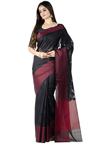 Chandrakala's Women's Cotton Silk Blend Indian Ethnic Banarasi Saree with unstitched Blousepiece(1105) (Black)