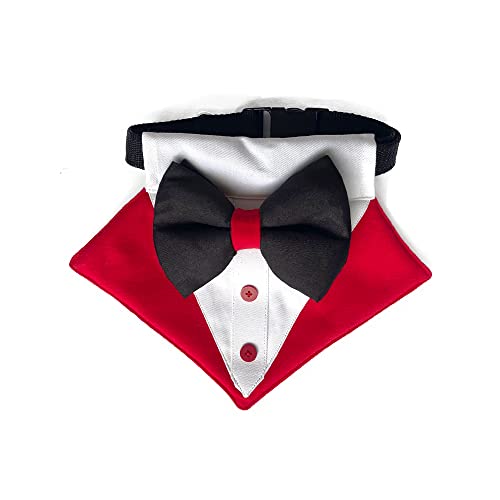 That Dog In Tuxedo Dog Tuxedo Bandana/Pet Tuxedo Bow Tie for Dogs with Adjustable/Removable Collar (M-L, Red)