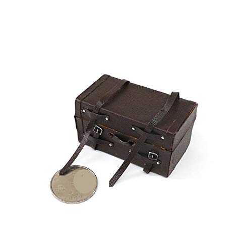 1:12 Puppenhaus Miniatur aus Leder aus Holz Trunk mit Riemen und Schnallen Minipuppen Zubehör Möbel Ausstattungen – Bild 7