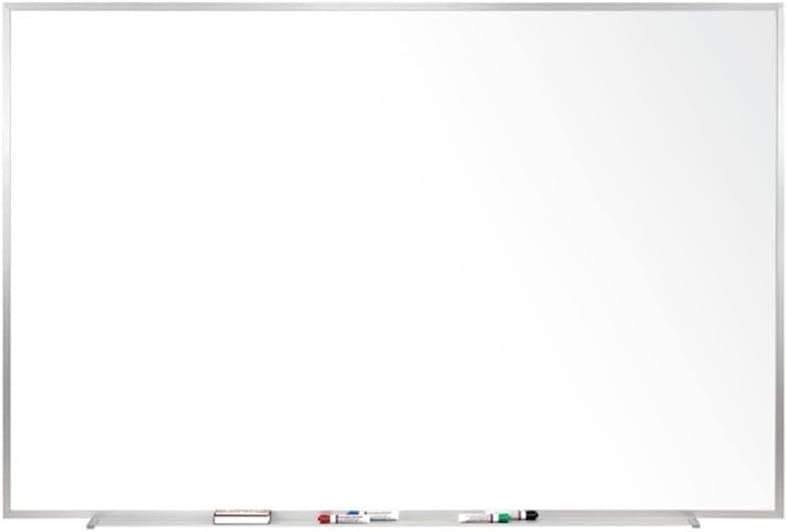 Pemberly Row 24" x 36" Aluminum Frame Ceramic Magnetic Whiteboard, Satin Finish, Porcelain Steel Surface, Resists Scratches and Stains, Includes Marker Tray, Durable Office or Classroom Use
