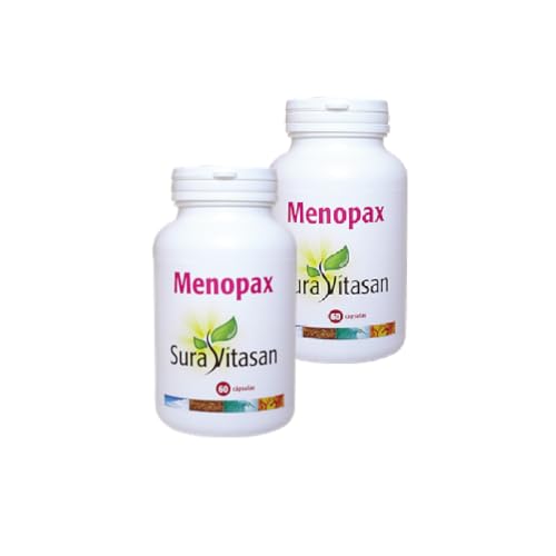 Sura Vitasan Menopax - Pack Ahorro 2 x 60 cápsulas - Con 6 Extractos Vegetales, con Dong Quai, Sauzgatillo, Trébol Rojo, Diente de León, Cimicifuga y Dioscorea - Suplemento Natural para la Menopausia