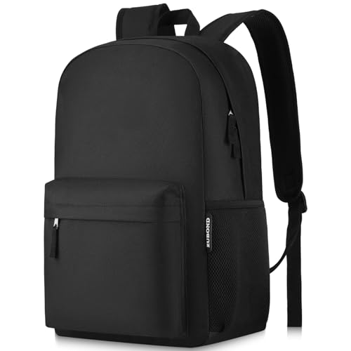 ZUBOND Unisex Black Backpack for School & Travel - Lightweight Laptop Backpack Fits 15.6 Inch Notebook Water Bottle Pocket - Ideal for Teens College Students Adults