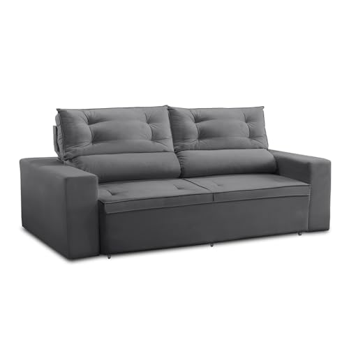 Sofá Retrátil e Reclinável 3 lugares com Molas 1,80m Lais Suede Cinza Adonai Estofados