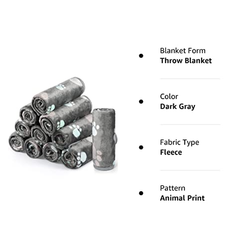 Tegeme 12 Pieces Pet Blanket Soft Fleece Dog Blanket Fluffy Doggie Blanket Warm Felt Throw Blanket Cute Paw Print Throw Blanket Puppy Kitten Sleep Mat Bed Covers For Dog Puppy Cat (Dark Gray) #TOP7
