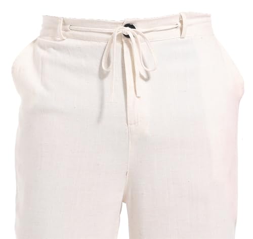 AITFINEISM Men's Casual Cotton Linen Pants Straight Fit Drawstring Pant with Back Elastic Waistband4