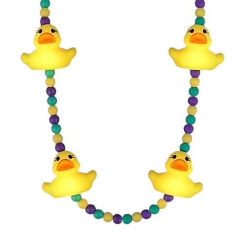 Light Up Squeezable Rubber Duck Charms Beaded Necklace