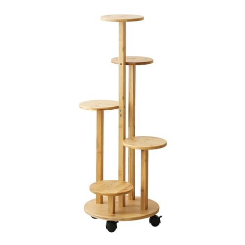Kingbar Blumenständer Bambus Mit Rollen, 90CM 5 Etagen Hölzern...