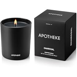 Apotheke Signature Scented Candles for Home, Charcoal - 10.5 oz - Soy Wax, Non Toxic, Large Jar - Luxury Black Candle Gifts for Women & Men - Cedarwood, Sandalwood, Oud, and Amber | Long-Lasting Non-Toxic Soy Wax Jar Candle with Essential Oils, Large - Luxury Gift for Women & Men
