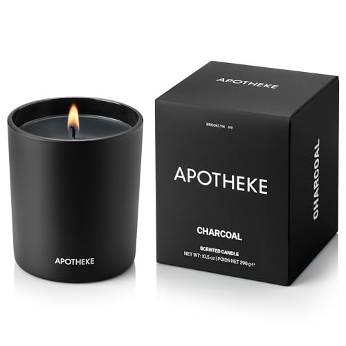 Apotheke Signature Scented Candles for Home, Charcoal - 10.5 oz - Soy Wax, Non Toxic, Large Jar Black - Luxury Candle Gifts for Women & Men - Cedarwood, Sandalwood, Oud, and Amber