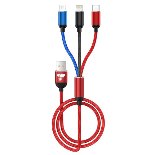 Multi USB Kabel, 3 in 1 Universal Ladekabel [1.2M] Nylon USB C schnellladekabel iPhone Ladekabel Mehrfach mit Micro USB Typ C Lightning Kabel für iPhone 17 16 15 14 13 12, Samsung, Handys, Rot