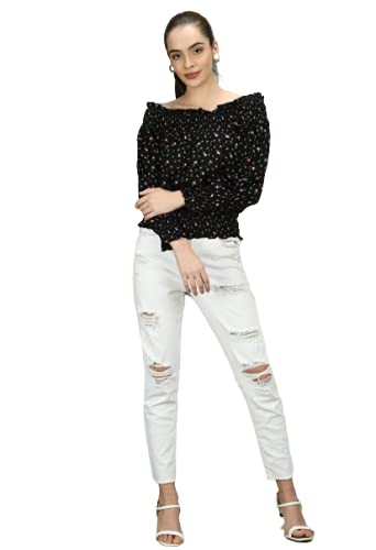 sola: fashion elegance Women's Polyester Floral Printed Full Sleeve Regular Top (Black_XL)-picture-22