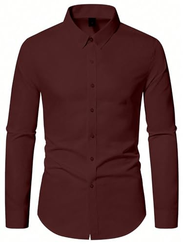 Image of AVANOVA Men's White Long Sleeve, Slim Fit Button Down Dress Shirt for Men | Casual Office Wear | Formal Business Shirts | Stylish Plain Single Breasted Shirt(Shirt 87)