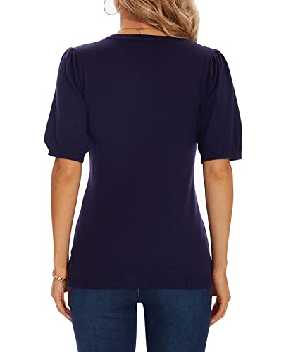 Mintlimit Womens Puff Short Sleeve Sweaters Pullover Shirt Tops V Neck Knit Sweater Spring Summer Casual Tops Royal Blue #TOP2