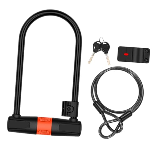 HANABASS Indoor Bike U-Shaped Lock Anti Theft Chain Lock 1 Set Steel Cable Key Mountain Bike Accessory Black Orange